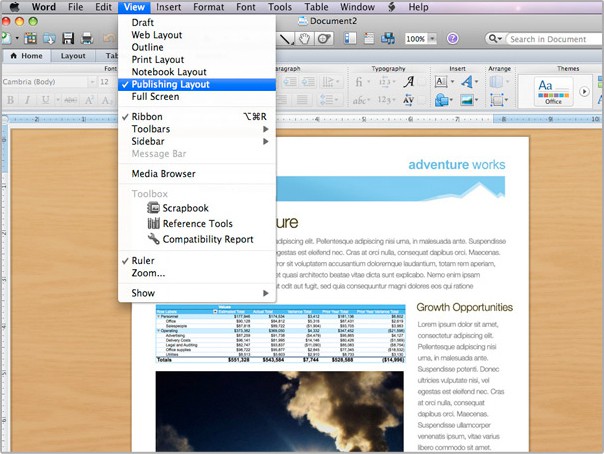 microsoft word for mac different first page header